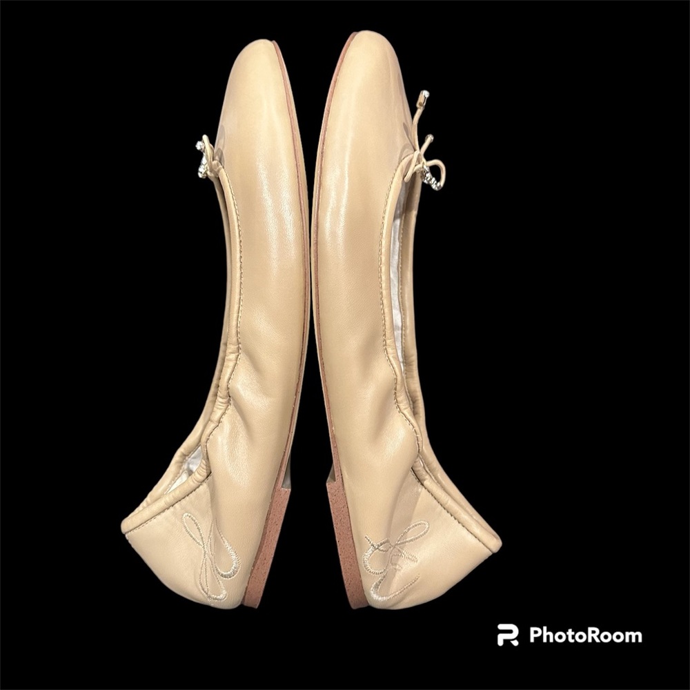 Sam Edelman Felicia Slip On Bow Leather Ballet Flats Nude Tan Size 8.5 Med Width